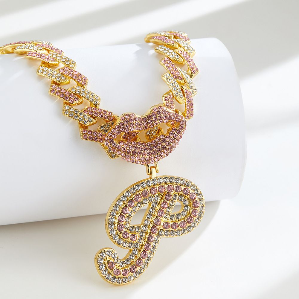 European and American Popular 26 Letter Pendants Hip-hop Personality Diamond Gold Cuban Chain Ice Necklace Jewelry Fashion Trend Couple Rapper Accessories