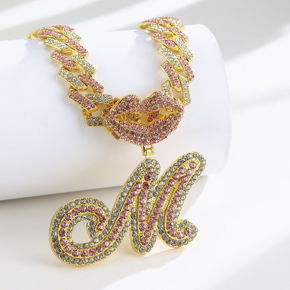 European and American Popular 26 Letter Pendants Hip-hop Personality Diamond Gold Cuban Chain Ice Necklace Jewelry Fashion Trend Couple Rapper Accessories