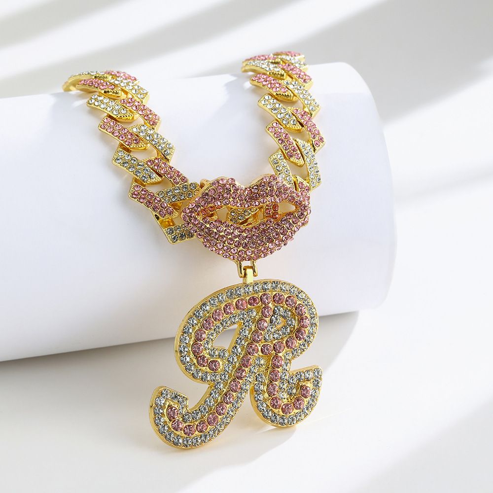 European and American Popular 26 Letter Pendants Hip-hop Personality Diamond Gold Cuban Chain Ice Necklace Jewelry Fashion Trend Couple Rapper Accessories