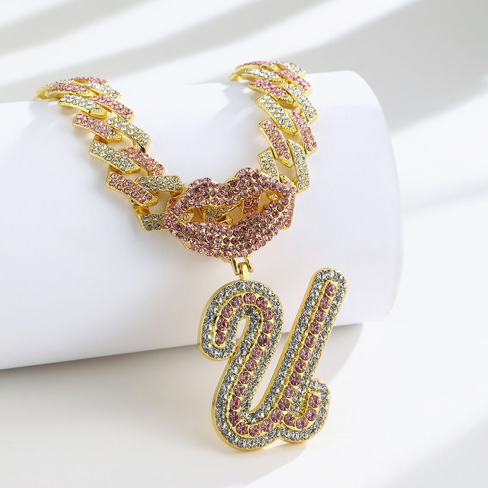 European and American Popular 26 Letter Pendants Hip-hop Personality Diamond Gold Cuban Chain Ice Necklace Jewelry Fashion Trend Couple Rapper Accessories