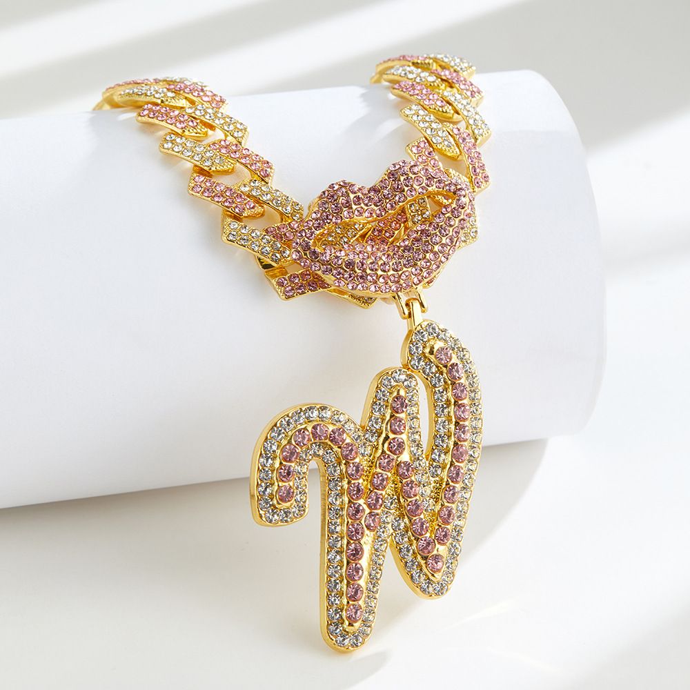 European and American Popular 26 Letter Pendants Hip-hop Personality Diamond Gold Cuban Chain Ice Necklace Jewelry Fashion Trend Couple Rapper Accessories