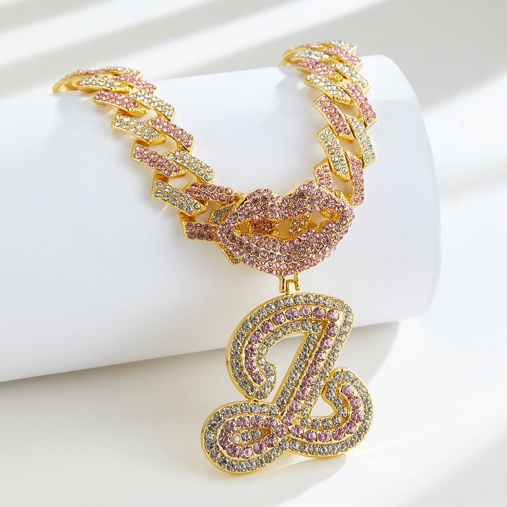 European and American Popular 26 Letter Pendants Hip-hop Personality Diamond Gold Cuban Chain Ice Necklace Jewelry Fashion Trend Couple Rapper Accessories