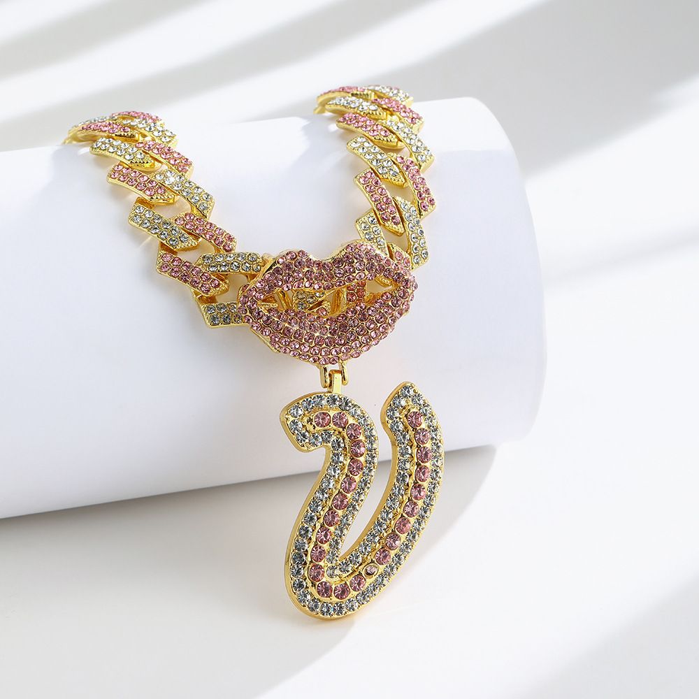 European and American Popular 26 Letter Pendants Hip-hop Personality Diamond Gold Cuban Chain Ice Necklace Jewelry Fashion Trend Couple Rapper Accessories