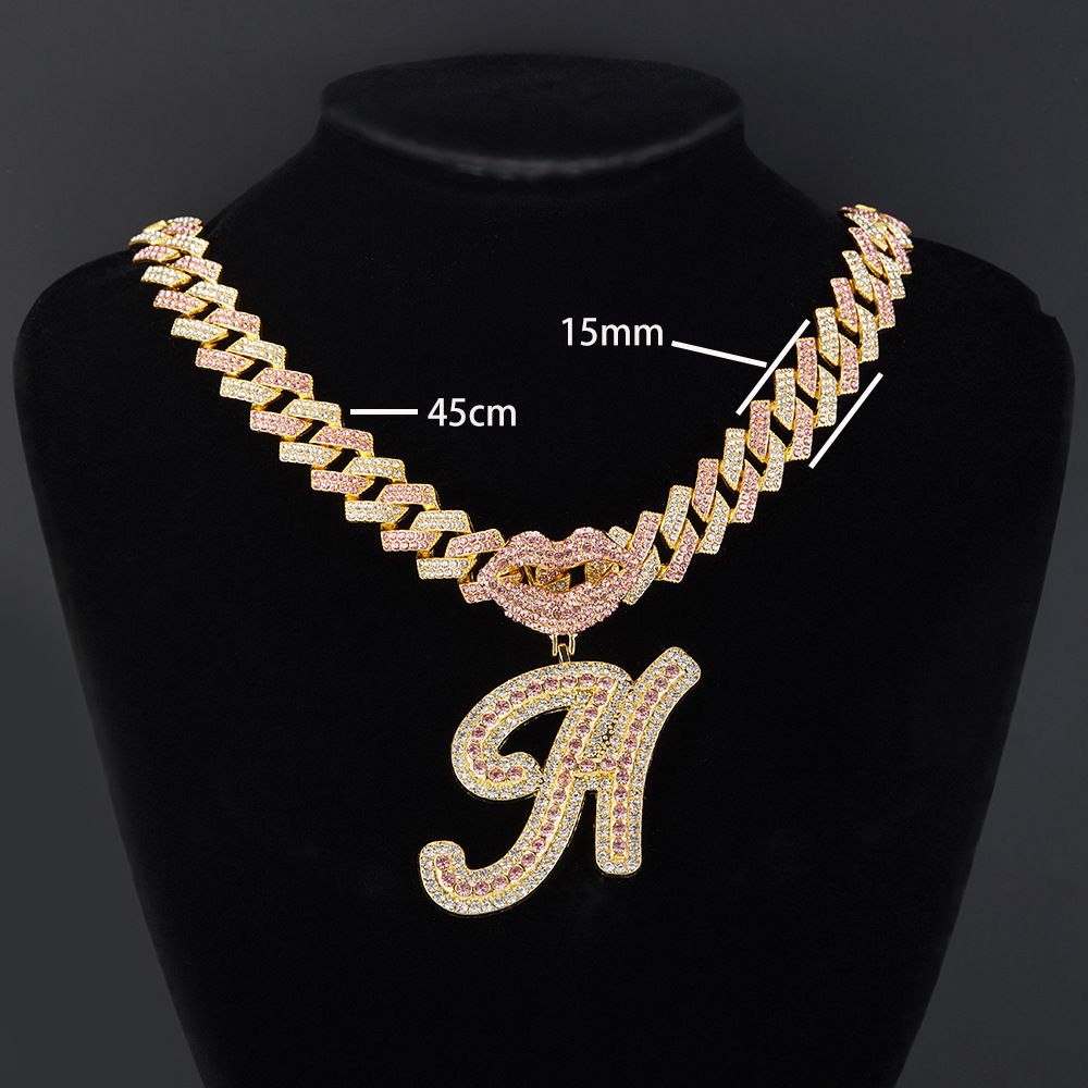 European and American Popular 26 Letter Pendants Hip-hop Personality Diamond Gold Cuban Chain Ice Necklace Jewelry Fashion Trend Couple Rapper Accessories
