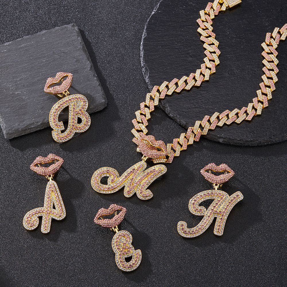 European and American Popular 26 Letter Pendants Hip-hop Personality Diamond Gold Cuban Chain Ice Necklace Jewelry Fashion Trend Couple Rapper Accessories