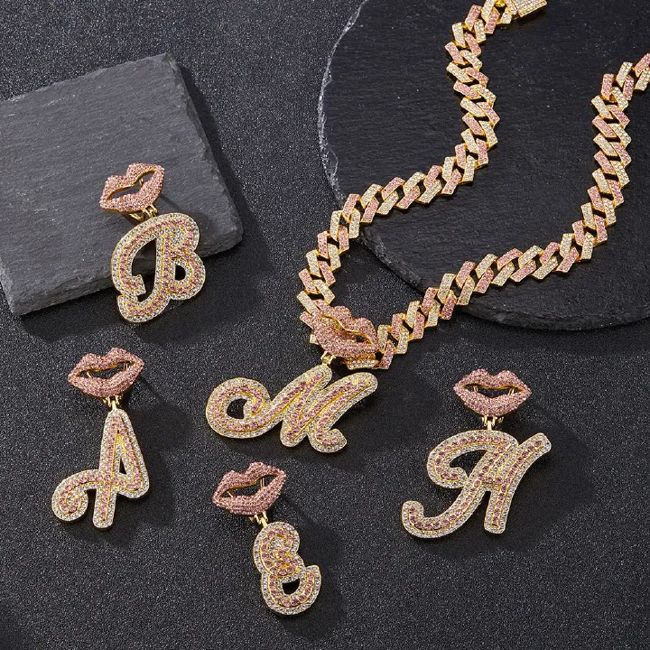 European and American Popular 26 Letter Pendants Hip-hop Personality Diamond Gold Cuban Chain Ice Necklace Jewelry Fashion Trend Couple Rapper Accessories