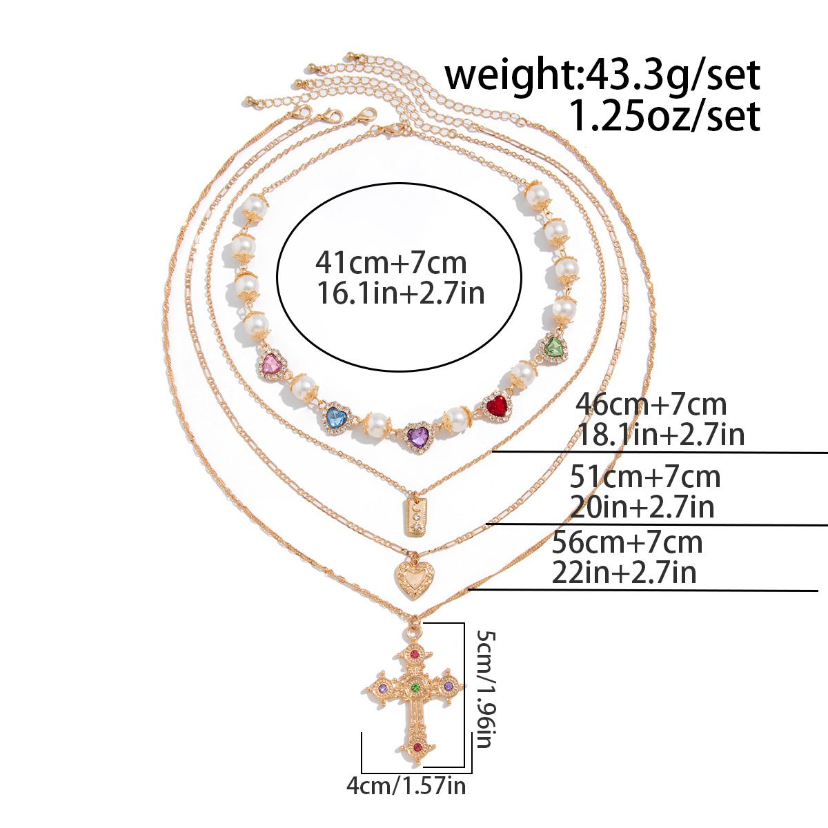 Salircon 3pcs/set Fashion Luxury Imitation Pearl Rhinestone Flower Beads Choker Necklace Men Exquisite Cross Pendant Jewelry