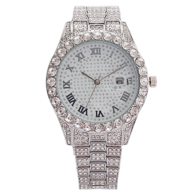 Luxury Jewelry Set Bling Iced out Cuban Chain Necklace Watch Bracelet For Man Street Club Rap Holiday Birthday Gifts Daily Wear(1*watch1*bracelet1*necklace)