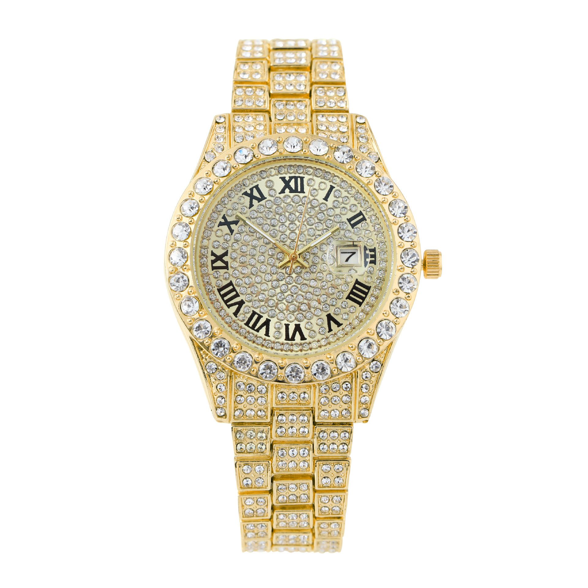 Luxury Jewelry Set Bling Iced out Cuban Chain Necklace Watch Bracelet For Man Street Club Rap Holiday Birthday Gifts Daily Wear(1*watch1*bracelet1*necklace)