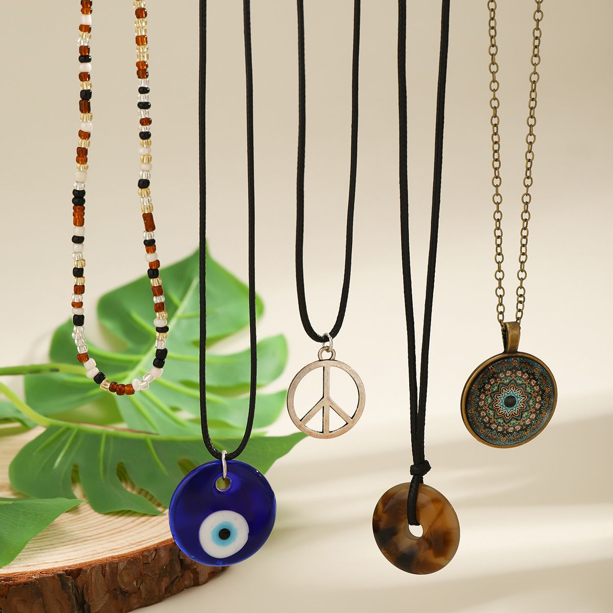 Bohemia Blue Eye Pendant Acrylic Beads Necklace for Women Multi-layer Black Wax Cord Rope Charm Choker Fashion Jewelry New