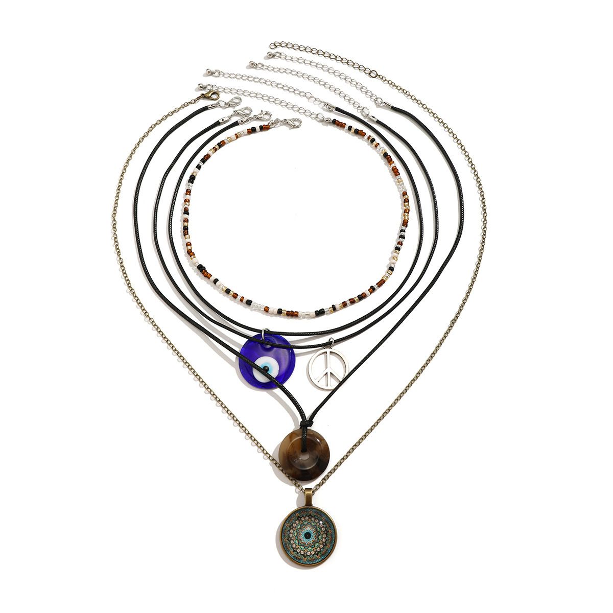 Bohemia Blue Eye Pendant Acrylic Beads Necklace for Women Multi-layer Black Wax Cord Rope Charm Choker Fashion Jewelry New