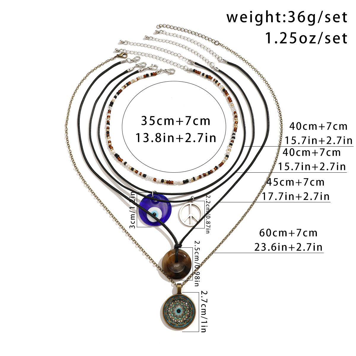 Bohemia Blue Eye Pendant Acrylic Beads Necklace for Women Multi-layer Black Wax Cord Rope Charm Choker Fashion Jewelry New