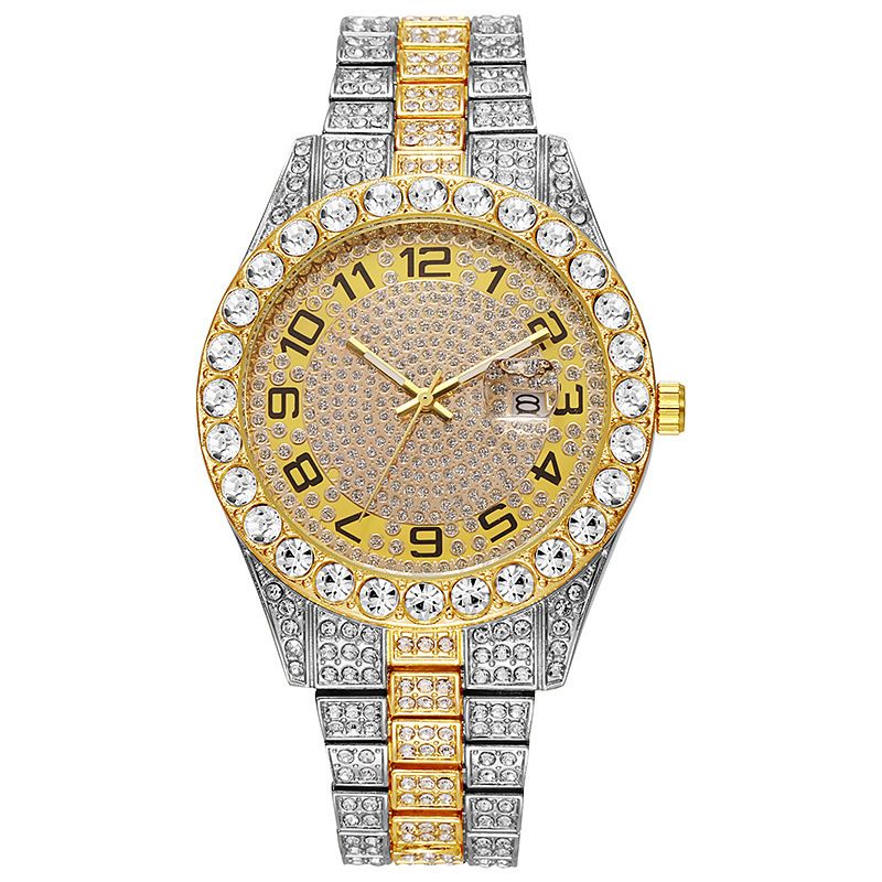 3pcs/set 13mm Necklace+Bracelet+Watch Cuban Chain Watch Hip Hop Miami Curb Iced Out Paved Rhinestone Rapper Cuban men Jewelry（1*watch1*bracelet1*necklace)