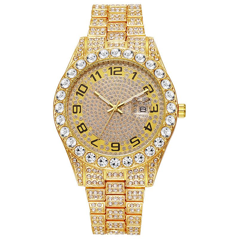 3pcs/set 13mm Necklace+Bracelet+Watch Cuban Chain Watch Hip Hop Miami Curb Iced Out Paved Rhinestone Rapper Cuban men Jewelry（1*watch1*bracelet1*necklace)
