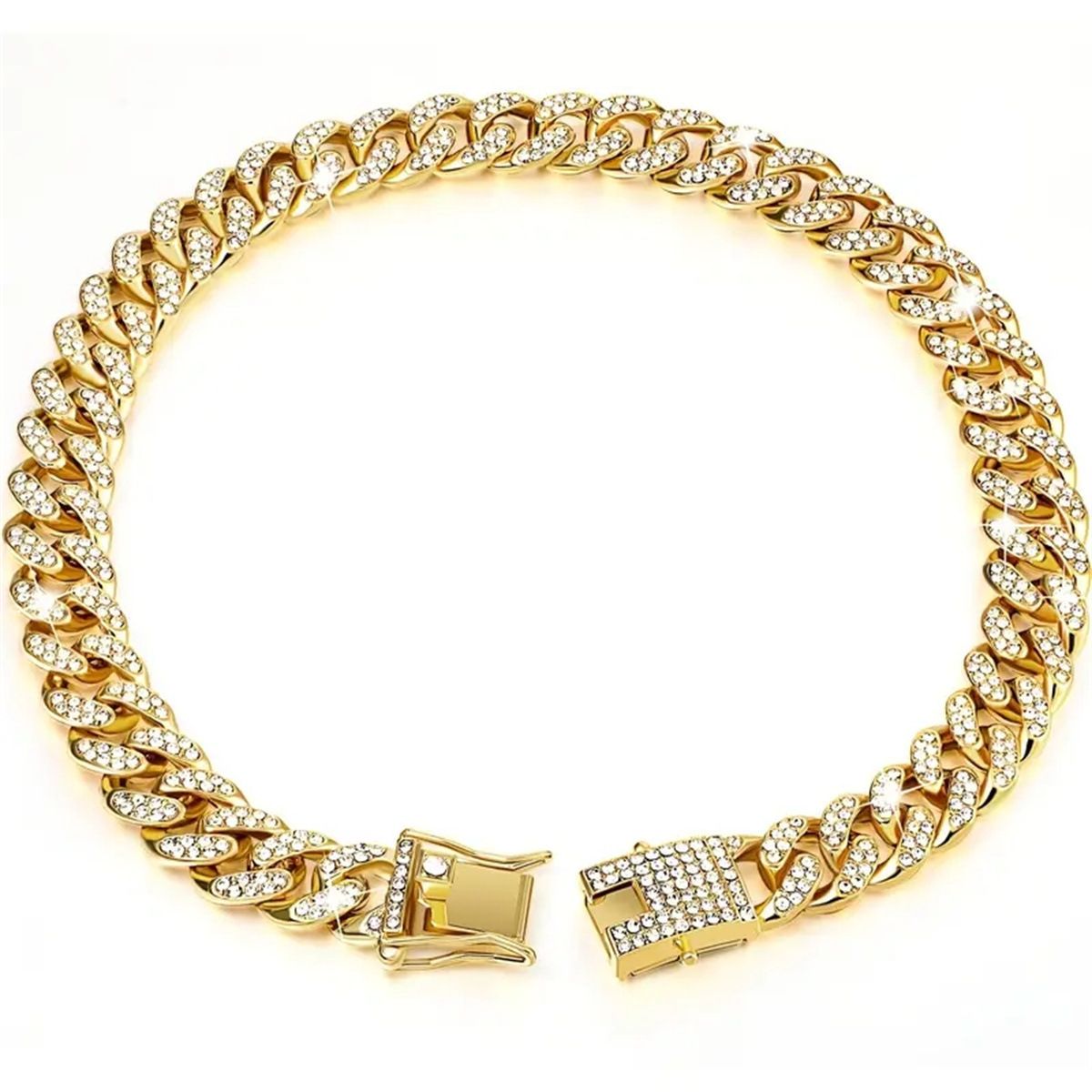 3pcs/set 13mm Necklace+Bracelet+Watch Cuban Chain Watch Hip Hop Miami Curb Iced Out Paved Rhinestone Rapper Cuban men Jewelry（1*watch1*bracelet1*necklace)