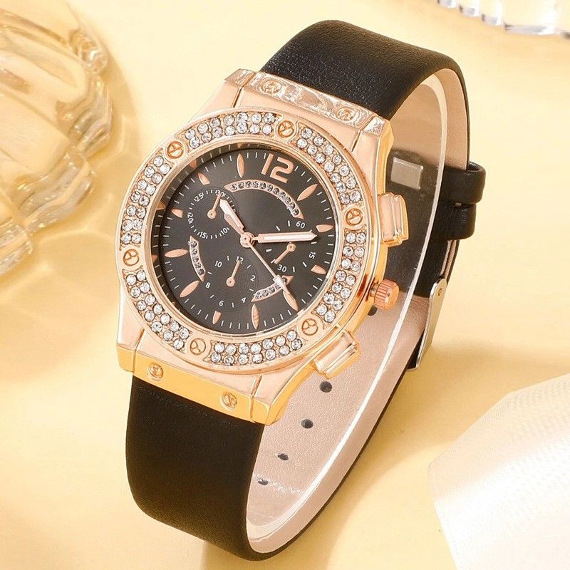 2pcs Watches Set Luxury Rhinestone Women Fashion Elegant Quartz Wristwatch and Bracelet for Girl Ladies Clock