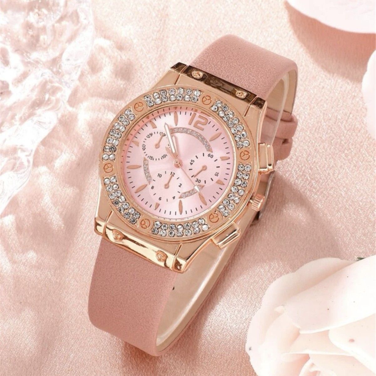 2pcs Watches Set Luxury Rhinestone Women Fashion Elegant Quartz Wristwatch and Bracelet for Girl Ladies Clock