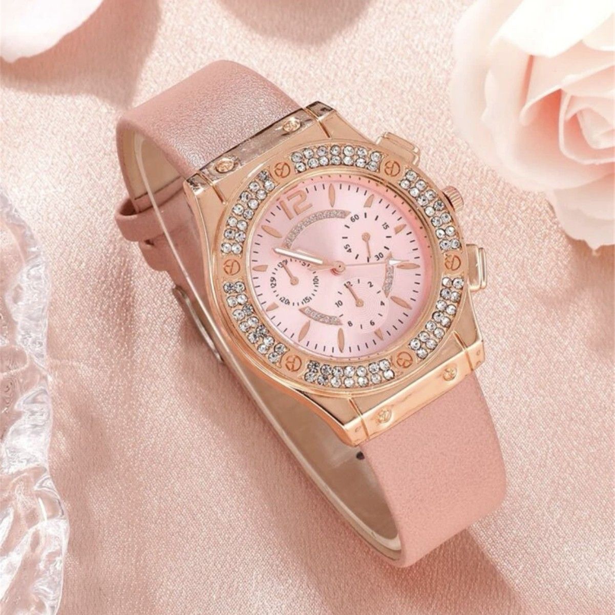 2pcs Watches Set Luxury Rhinestone Women Fashion Elegant Quartz Wristwatch and Bracelet for Girl Ladies Clock