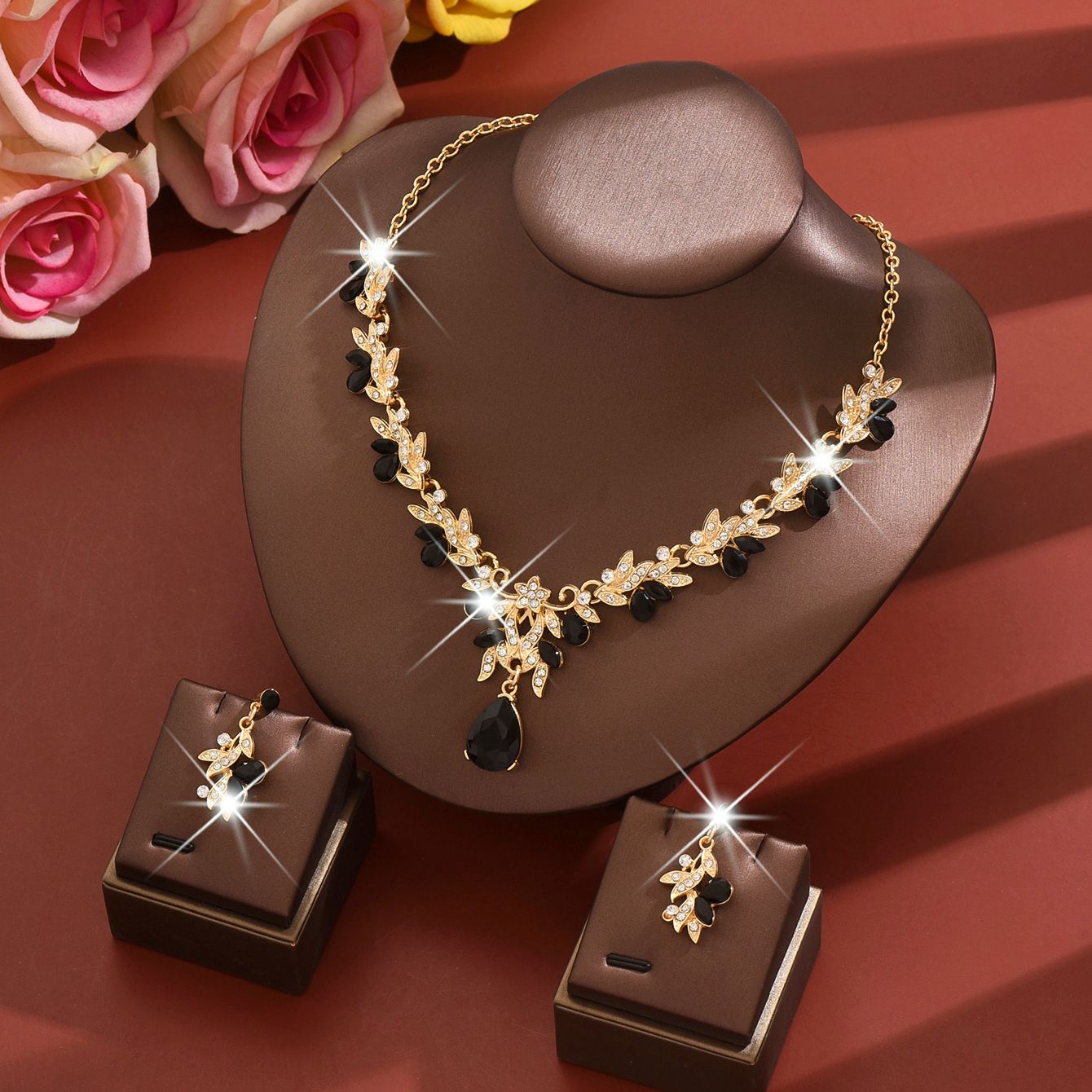 3pcs New Fashion Necklace Sets for Women Waterdrop Collar Choker Necklace Earring Jewelry Set for Prom Birthday Bridal Wedding