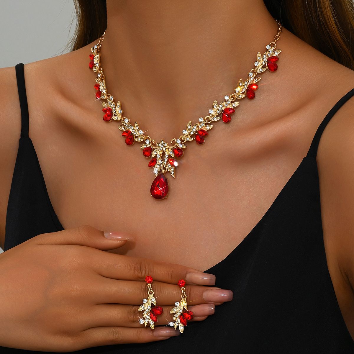 3pcs New Fashion Necklace Sets for Women Waterdrop Collar Choker Necklace Earring Jewelry Set for Prom Birthday Bridal Wedding