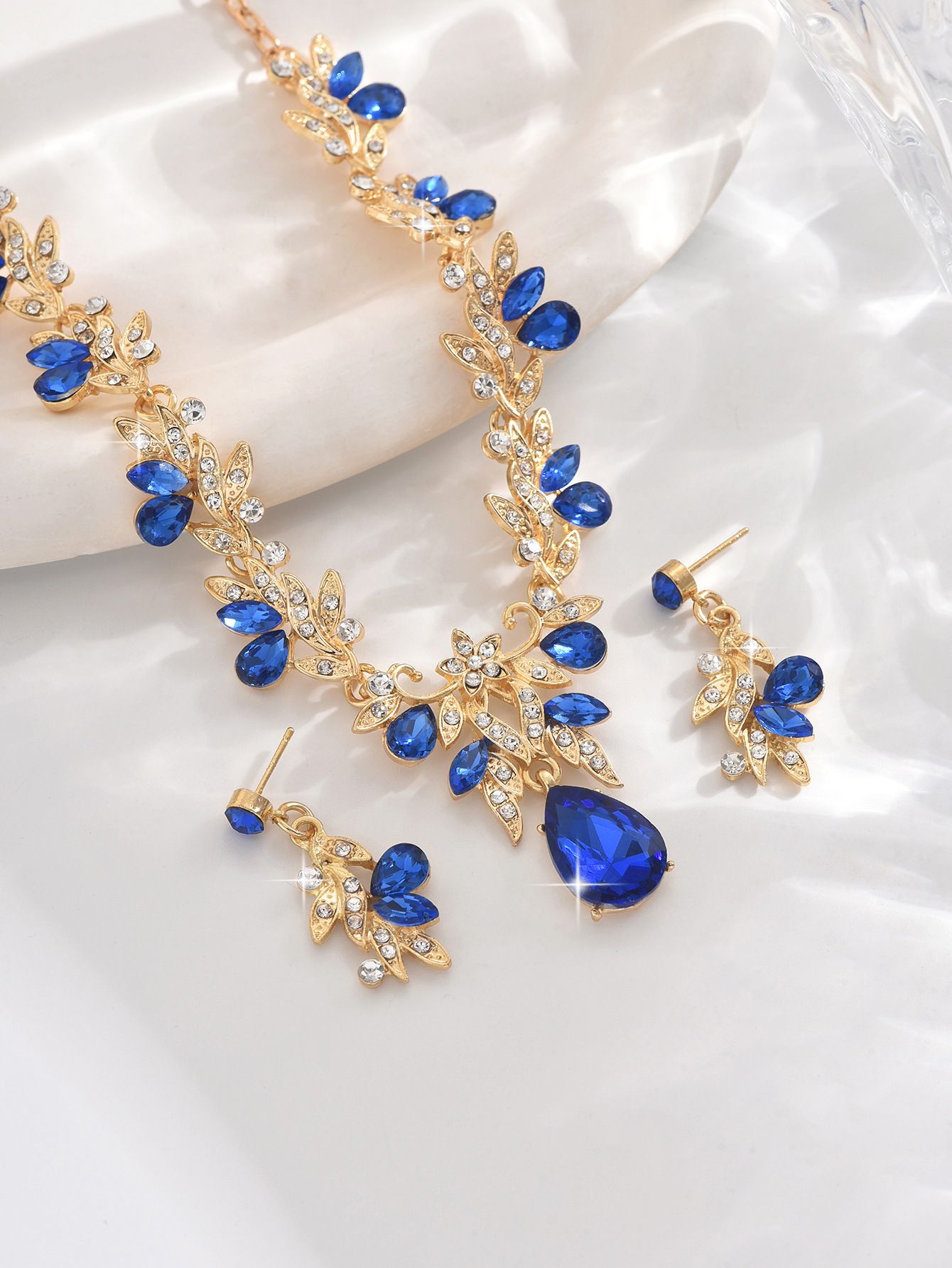 3pcs New Fashion Necklace Sets for Women Waterdrop Collar Choker Necklace Earring Jewelry Set for Prom Birthday Bridal Wedding