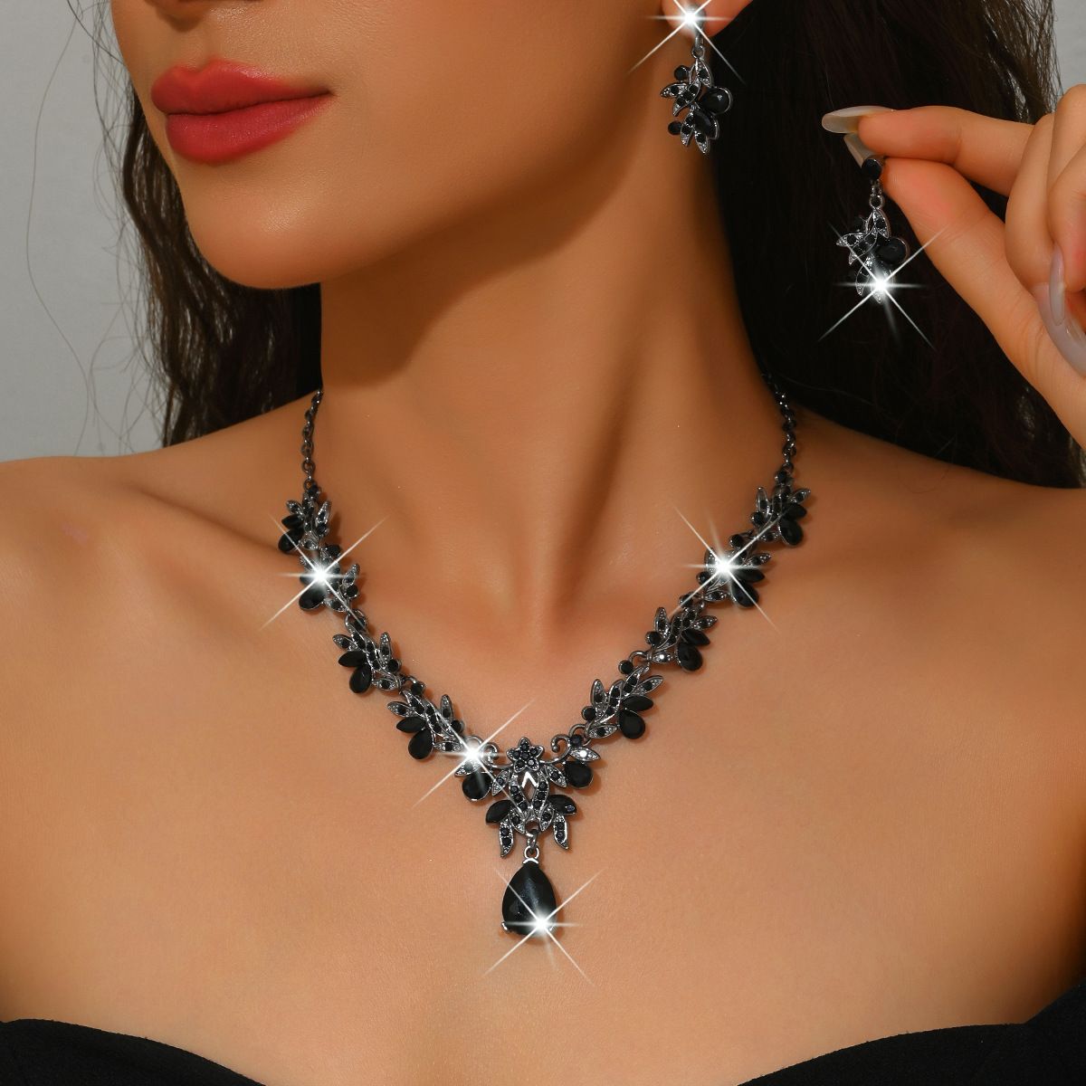 3pcs New Fashion Necklace Sets for Women Waterdrop Collar Choker Necklace Earring Jewelry Set for Prom Birthday Bridal Wedding