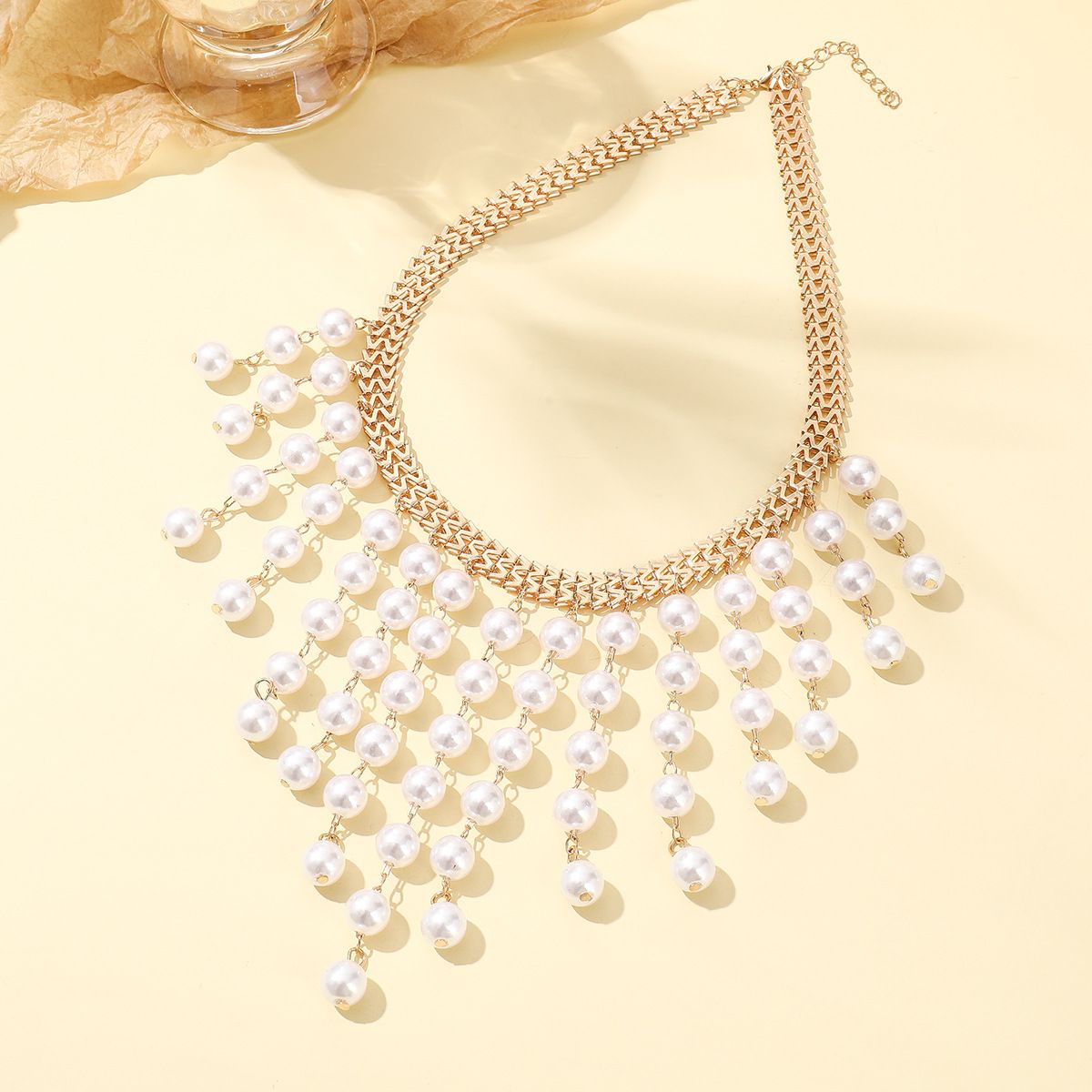 Draweye Pearls Necklaces for Women Long Tassels Vintage Hyperbole Chokers Jewelry American Fashion Elegant Collares Para Mujer