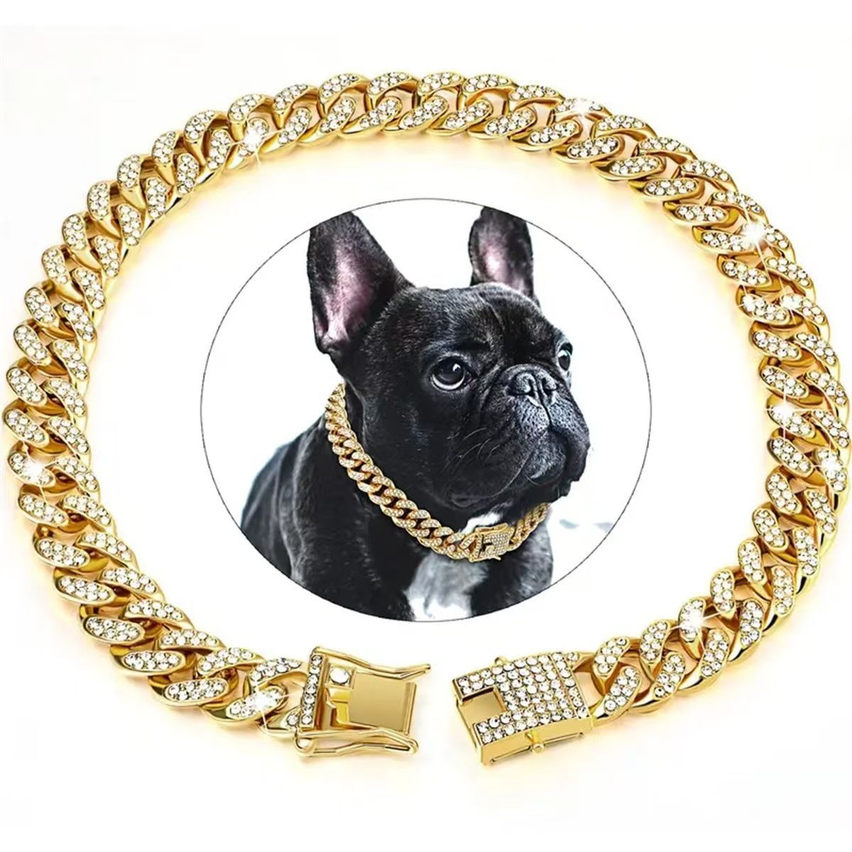 European And American Fashionable Pet Dog Collars And Necklaces Studded With Diamonds Cuban Chain Dog Collars Dog Chains Lock Clasps Gold And Silver Cool And Handsome
