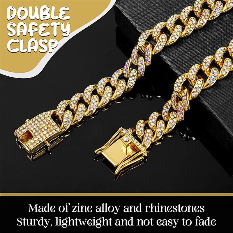 European And American Fashionable Pet Dog Collars And Necklaces Studded With Diamonds Cuban Chain Dog Collars Dog Chains Lock Clasps Gold And Silver Cool And Handsome