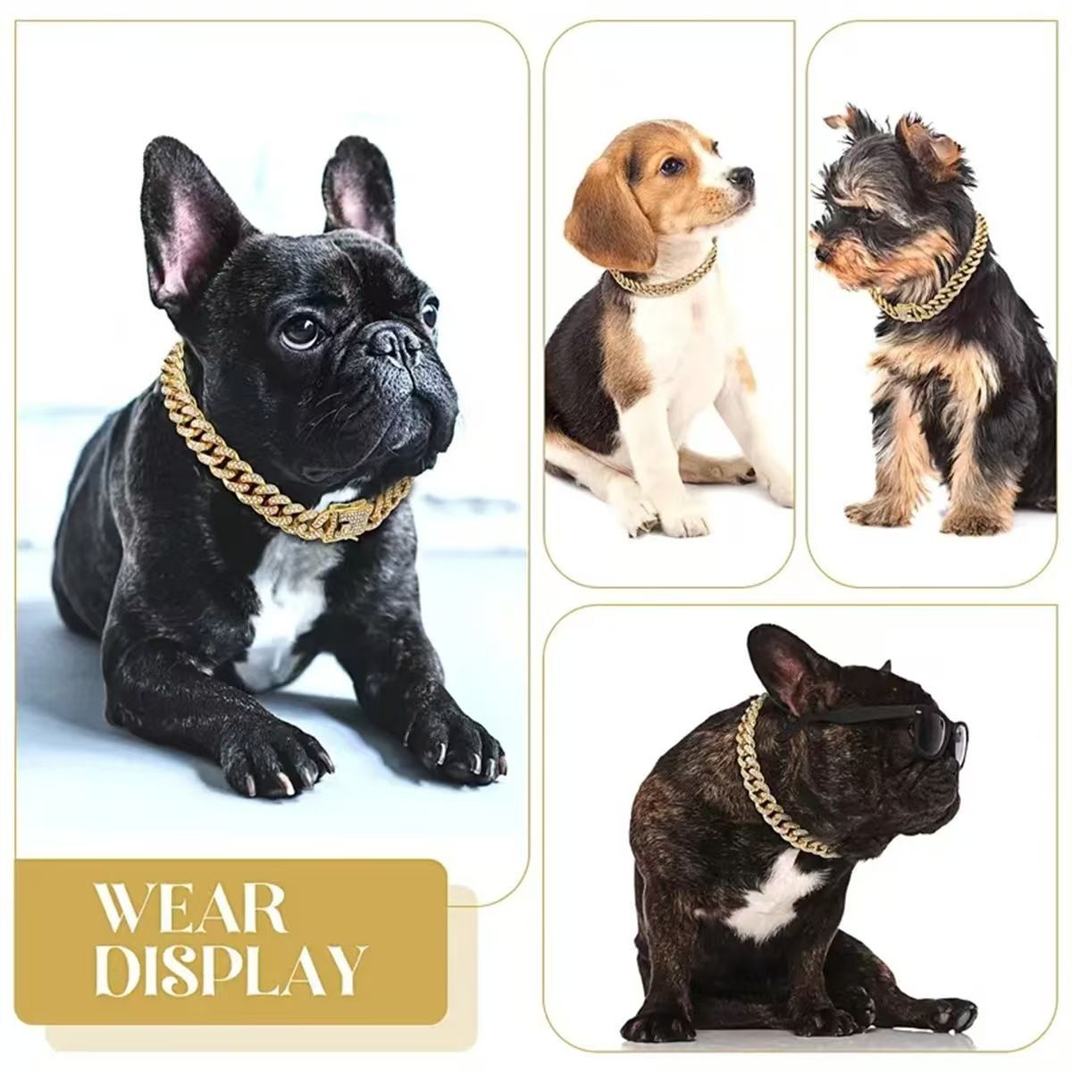 European And American Fashionable Pet Dog Collars And Necklaces Studded With Diamonds Cuban Chain Dog Collars Dog Chains Lock Clasps Gold And Silver Cool And Handsome