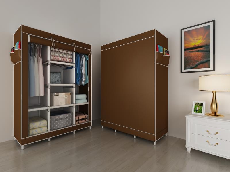 【SPECIAL OFFER】Modern Metallic portable wardrobe Modern Collection 3 Three Columns Large Capacity Metallic Wardrobe Assemble Closets Portable Home Storage Small Furniture with Non Woven Cloth Brown