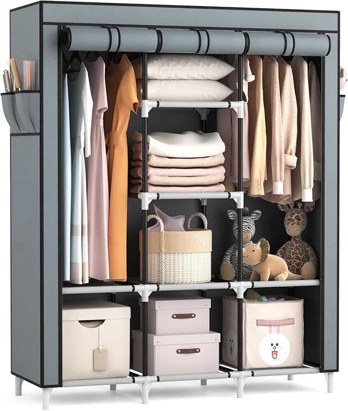 【SPECIAL OFFER】Modern Metallic portable wardrobe Modern Collection 3 Three Columns Large Capacity Metallic Wardrobe Assemble Closets Portable Home Storage Small Furniture with Non Woven Cloth Brown