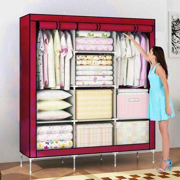 【SPECIAL OFFER】Modern Metallic portable wardrobe Modern Collection 3 Three Columns Large Capacity Metallic Wardrobe Assemble Closets Portable Home Storage Small Furniture with Non Woven Cloth Brown