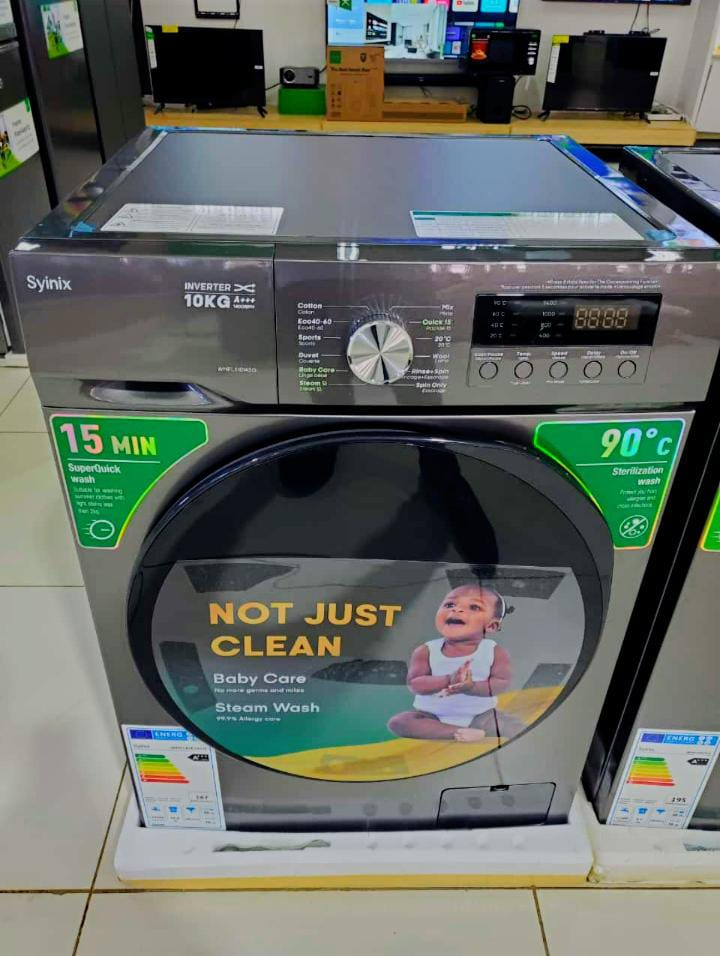 Syinix 10kgs Front Load Washing Machine. Wash and spin. Can tackle even the largest loads of laundry in a single wash. Powerful 1400 RPM spin speed which reduces drying times and saves you energy....