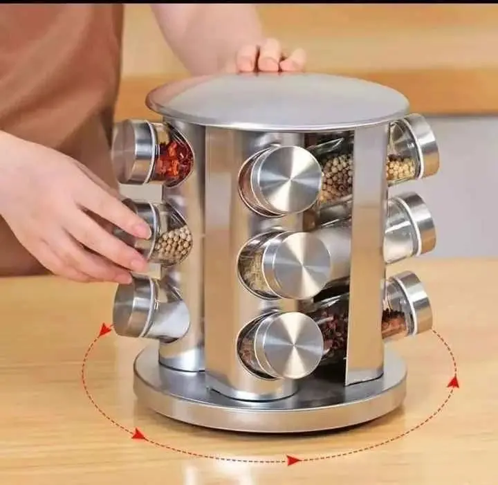 Spice Carousel 12 Rotating Spice Jars Elegant Design, Rack Revolving Rotating Countertop, Spice Organizer, seasoning set, Carousel Stainless Steel Stand Storage Holder, Wear Resistance,stainless steel