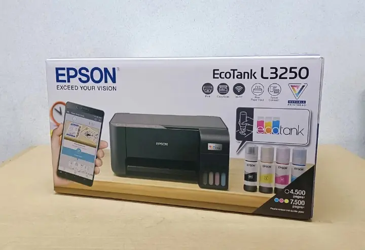 Epson EcoTank L3250 A4 WiFi Wireless All in One Ink Tank Printer, Standard size and Color Output. Wi-Fi and Wi-Fi Direct Connectivity. Printer Type :Print, Scan, Copy. Operating System: Windows.