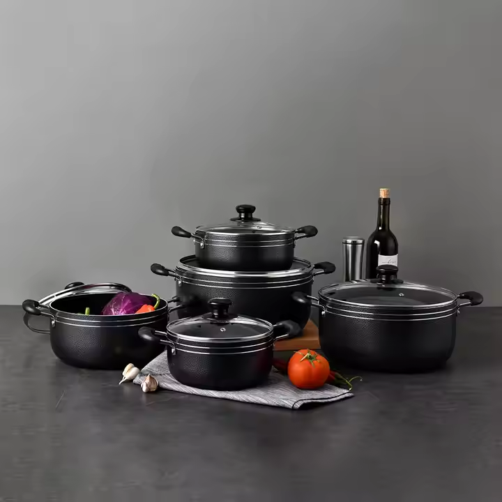 JP Jamespot 10Pcs Heavy Non-Stick Granite Cooking Pot/Sufuria With Pan Cookware Set Jamespot It also has glass lids makes viewing food easy from start to finish. It is both a healthy and an Eco friend