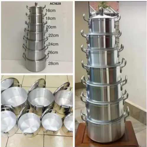 Original Tornado (TC) Cookware Set Sufuria with Free( 2 pcs Plastic service Spoons and 1 Scotch ),Color :silver,14pcs (7lids+7pots) Silver ,Pot sizes(16/18/20/22/24/26/28cm).Ideal for Everyday Cooking