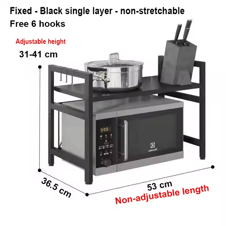 ONE LAYER METALLIC MICROWAVE STAND, Heavy Duty Expandable Metallic Microwave Stand.One Layer Durable Kitchen Organizer. Easy to Clean, modern and neutral finish and industrial look blend effortlessly.
