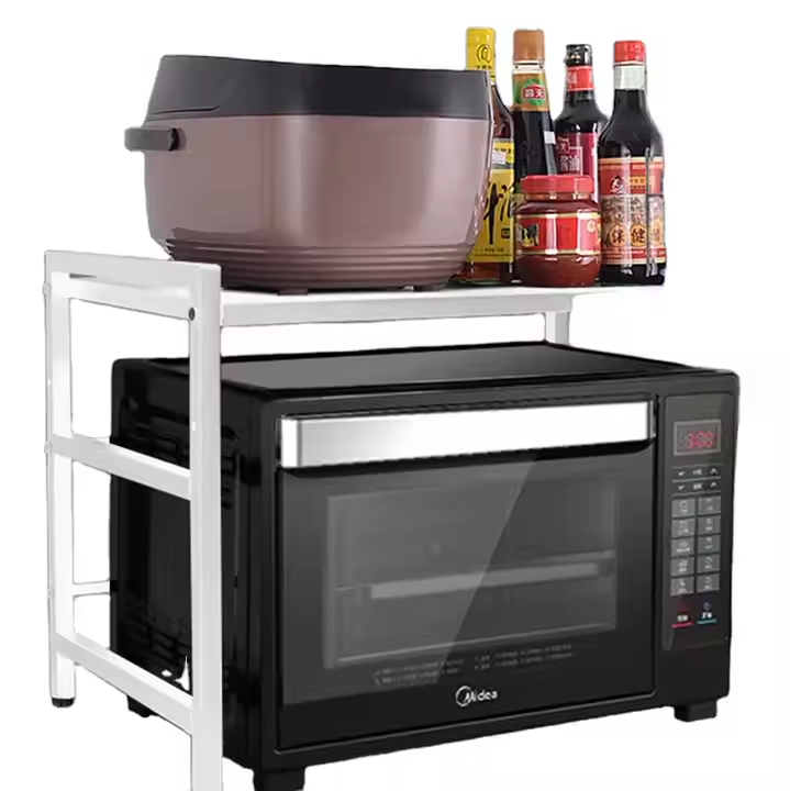 ONE LAYER METALLIC MICROWAVE STAND, Heavy Duty Expandable Metallic Microwave Stand.One Layer Durable Kitchen Organizer. Easy to Clean, modern and neutral finish and industrial look blend effortlessly.