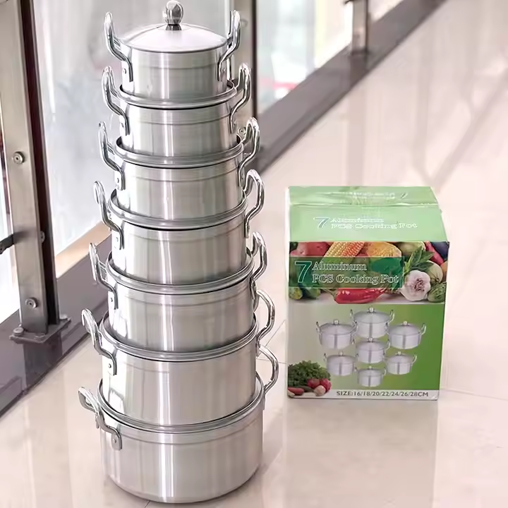 Original Tornado (TC) Cookware Set Sufuria with Free( 2 pcs Plastic service Spoons and 1 Scotch ),Color :silver,14pcs (7lids+7pots) Silver ,Pot sizes(16/18/20/22/24/26/28cm).Ideal for Everyday Cooking