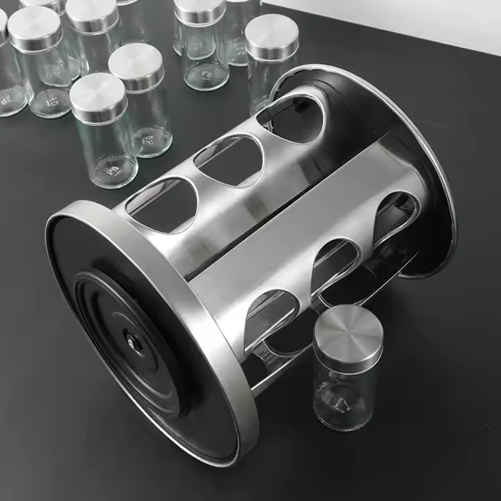 Spice Carousel 12 Rotating Spice Jars Elegant Design, Rack Revolving Rotating Countertop, Spice Organizer, seasoning set, Carousel Stainless Steel Stand Storage Holder, Wear Resistance,stainless steel