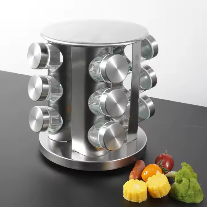 Spice Carousel 12 Rotating Spice Jars Elegant Design, Rack Revolving Rotating Countertop, Spice Organizer, seasoning set, Carousel Stainless Steel Stand Storage Holder, Wear Resistance,stainless steel