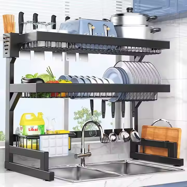 High quality heavy duty over the sink dish rack 
▶️Modern
▶️Size 85cm
▶️material: Carbon steel metal 
▶️Color: black 
▶️Scratch and rust resistance
▶️Corrosion Resistant, Dustproof,