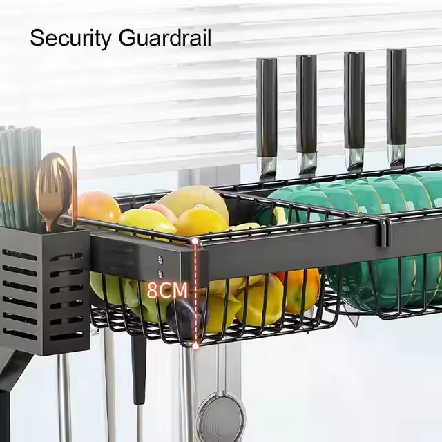 High quality heavy duty over the sink dish rack 
▶️Modern
▶️Size 85cm
▶️material: Carbon steel metal 
▶️Color: black 
▶️Scratch and rust resistance
▶️Corrosion Resistant, Dustproof,