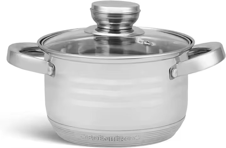 12pc Set Edenberg 4037. Heavy duty stainless steel Cookware set Calibrated for content measuring,induction friendly| stainless steel bottom. Modern cookware set with lid. Durable and easy to clean.