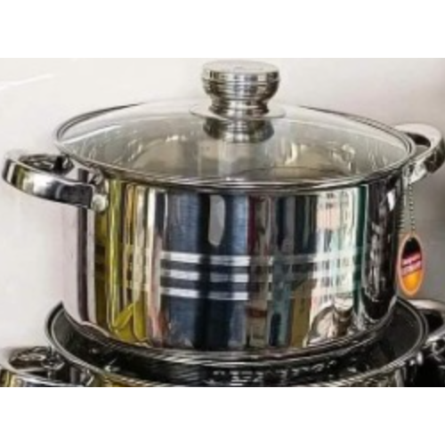 12pc Set Edenberg 4037. Heavy duty stainless steel Cookware set Calibrated for content measuring,induction friendly| stainless steel bottom. Modern cookware set with lid. Durable and easy to clean.