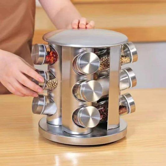 Rotatable spice rack Spice Storage In The Kitchen - The spice carousel with 12 spice containers are distributed on 3-level spice racks, and you can easily organize your herbs and spices, they are not