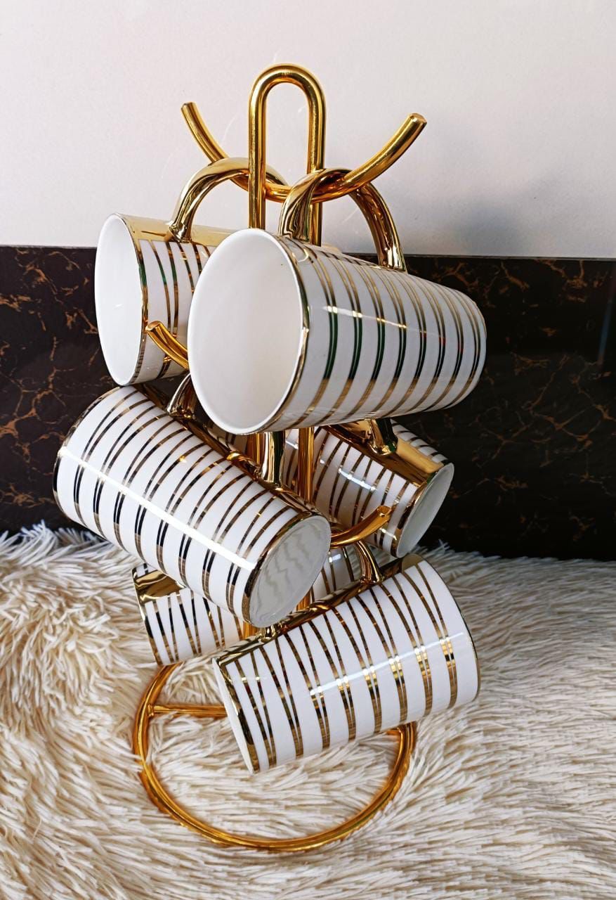 6 pieces Gold Tree cups Durable and heat-retaining ceramic material

Comfortable handle for safe grip

Perfect for tea, coffee, cocoa, and hot drinks

Stylish, modern design for home, office