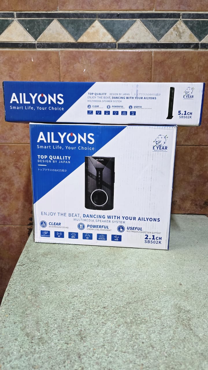 Ailyons Soundbar SB50KColor: Black body with sleek finish
Main Material: Durable Plastic and Metal components
Brand: Ailyons
2.1 channel sound system with subwoofer
18000W PMPO powerful output